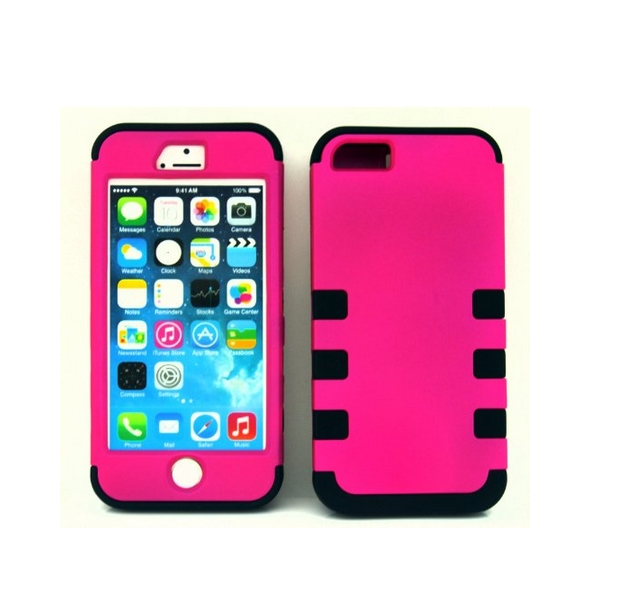 Microtimes Hybrid Robot Silicone + pc 3 in1 shockproof Protection Case Cover for iphone 5 pink